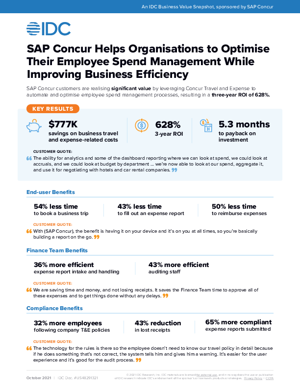 SAP Concur Helps Organisations to Optimise  Their Employee Spend Management While  Improving Business Efficiency