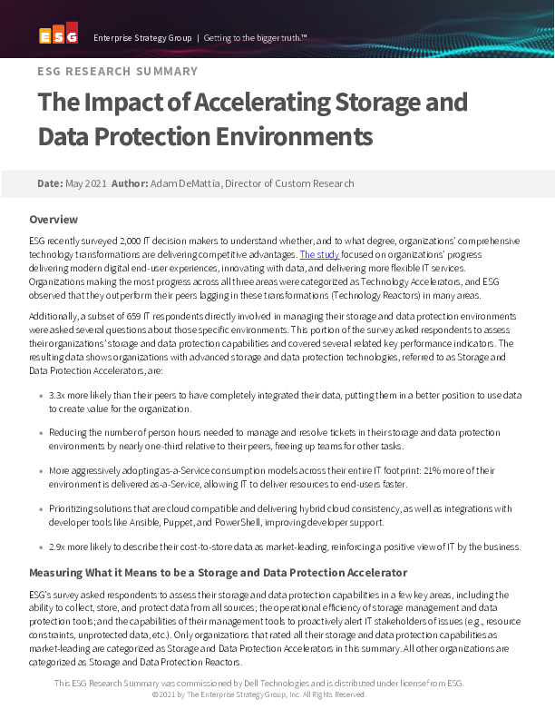 ESG The Impact of Accelerating Storage and Data Protection Environments