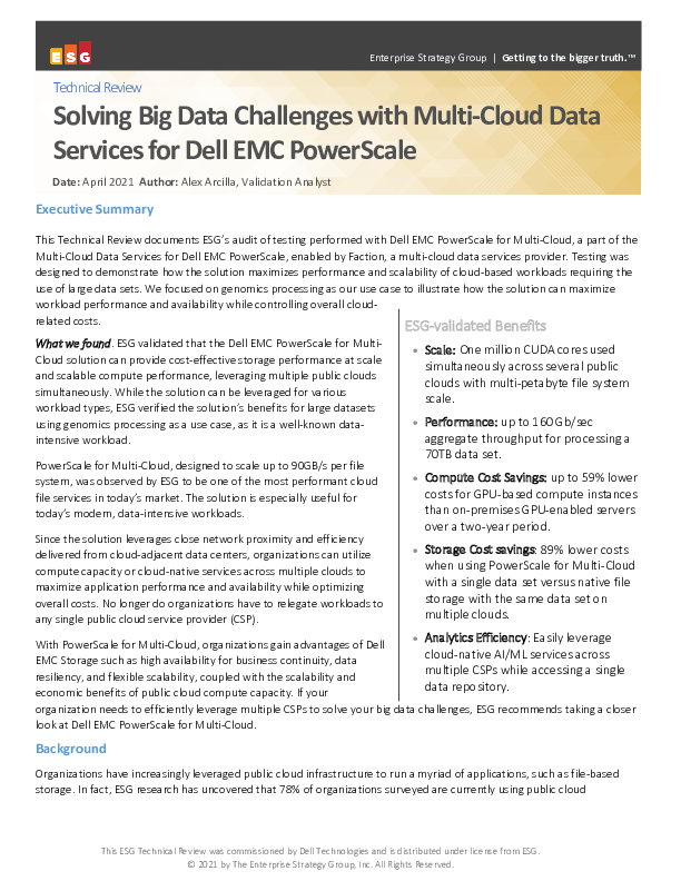 ESG Solving Big Data Challenges with Multi-Cloud Data Services for Dell EMC PowerScale