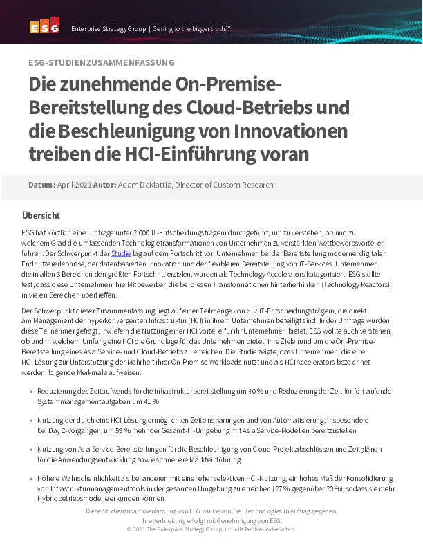 Die zunehmende On-Premise-Bereitstellung des Cloud-Betriebs und die Beschleunigung von Innovationen  treiben die HCI-Einführung voran