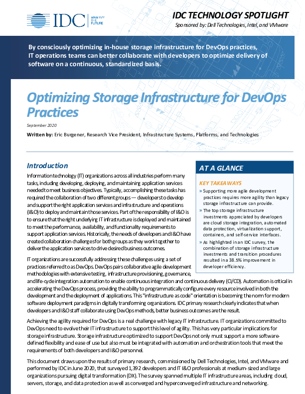 IDC: Optimizing Storage Infrastructure for DevOps Practices