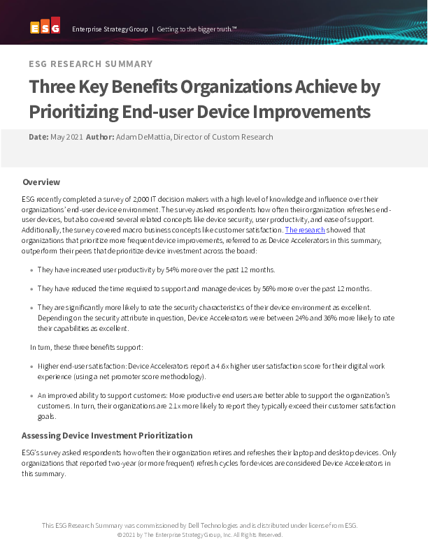 ESG: Three Key Benefits Organizations Achieve by Prioritizing End-user Device Improvements