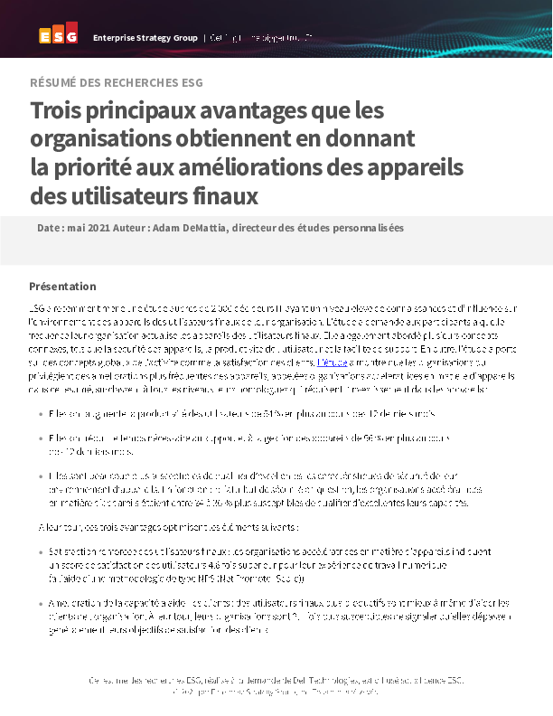 Trois principaux avantages que les  organisations obtiennent en donnant  lapriorité aux améliorations des appareils  desutilisateurs finaux