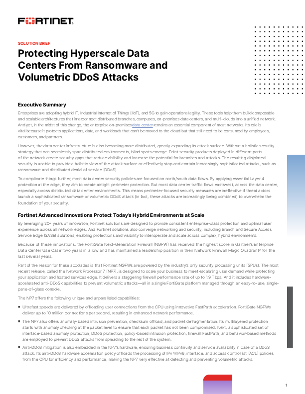 Protecting Hyperscale Data Centers From Ransomware and Volumetric DDoS Attacks