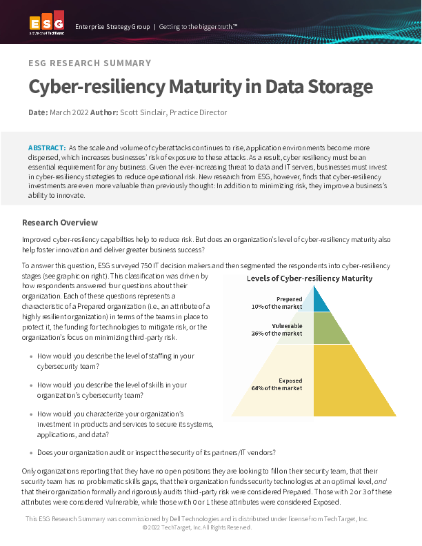 Cyber-resiliency Maturity in Data Storage