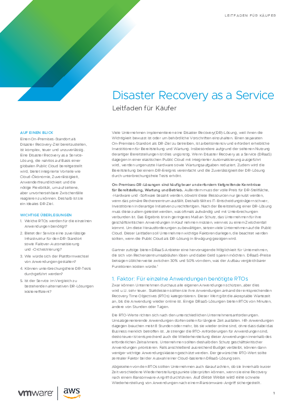 Disaster Recovery as a Service - Leitfaden für Käufer