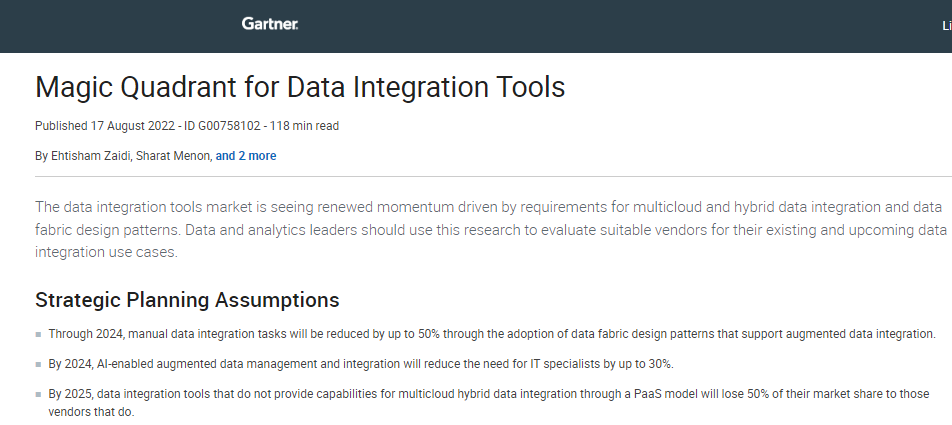 2022 Gartner Magic Quadrant for Data Integration