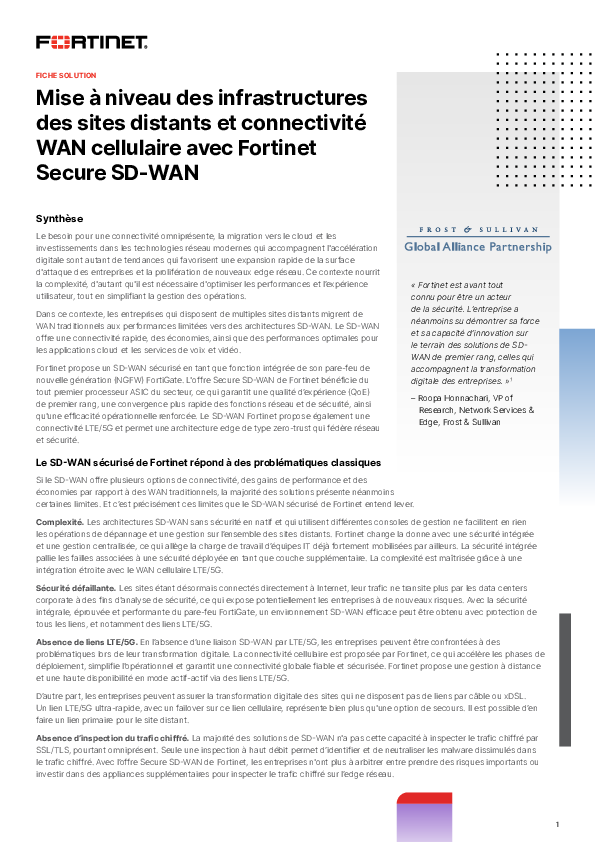 Mise à niveau des infrastructures des sites distants et connectivité WAN cellulaire avec Fortinet Secure SD-WAN