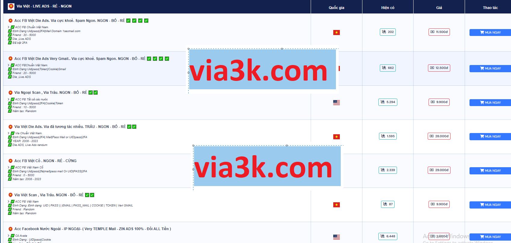 Via3k.com Bán Tài Khoản FB, TikTok, Twitter 