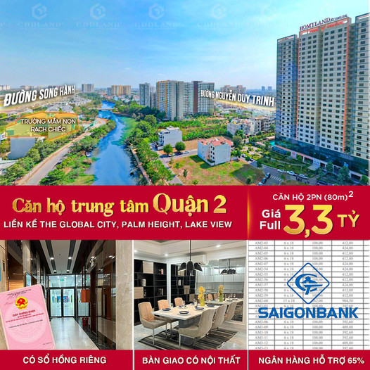 Căn Hộ Quận 2- 2PN 80m2 Giá 3 tỷ