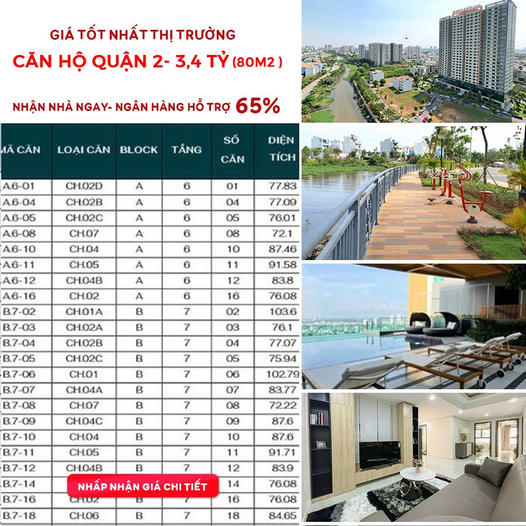 Căn Hộ Quận 2- 2PN 80m2 Giá 3 tỷ