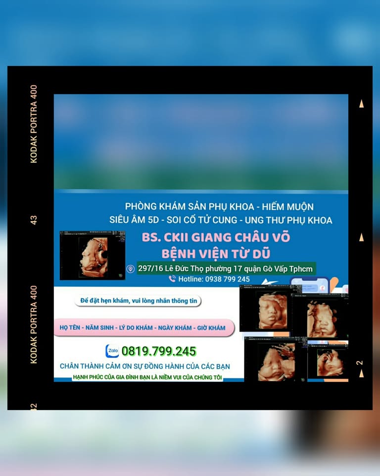 Phòng khám Sản phụ khoa Siêu âm 5D Hiếm Muộn BS CK2 Giang Châu Võ BV Từ Dũ