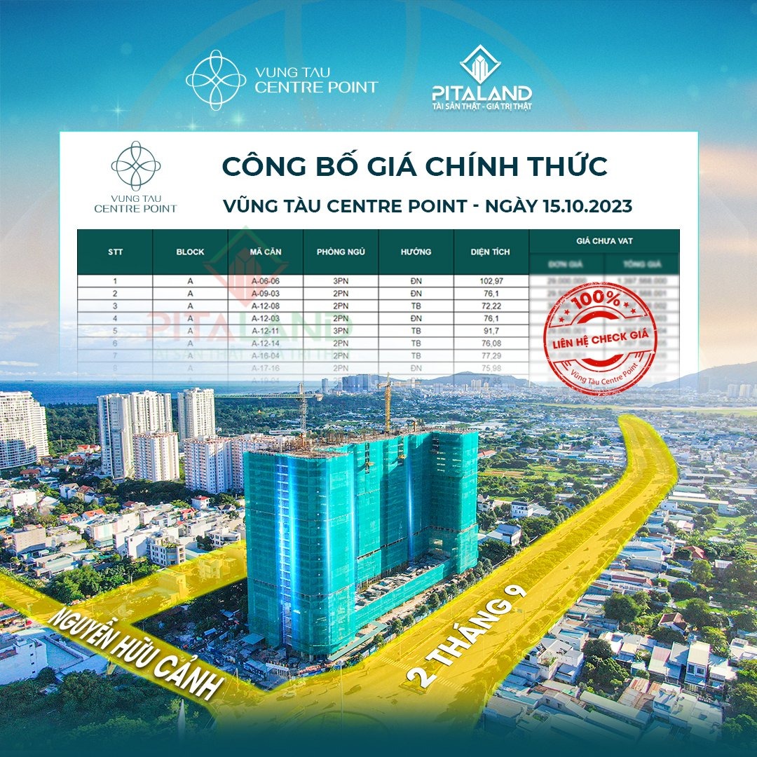 Vũng Tàu Centre Point giá 3.14 tỷ/căn 2PN 72m2