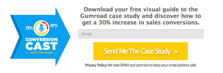 In the variation, Tim used a ConversionCast-branded arrow that points to the email field.
