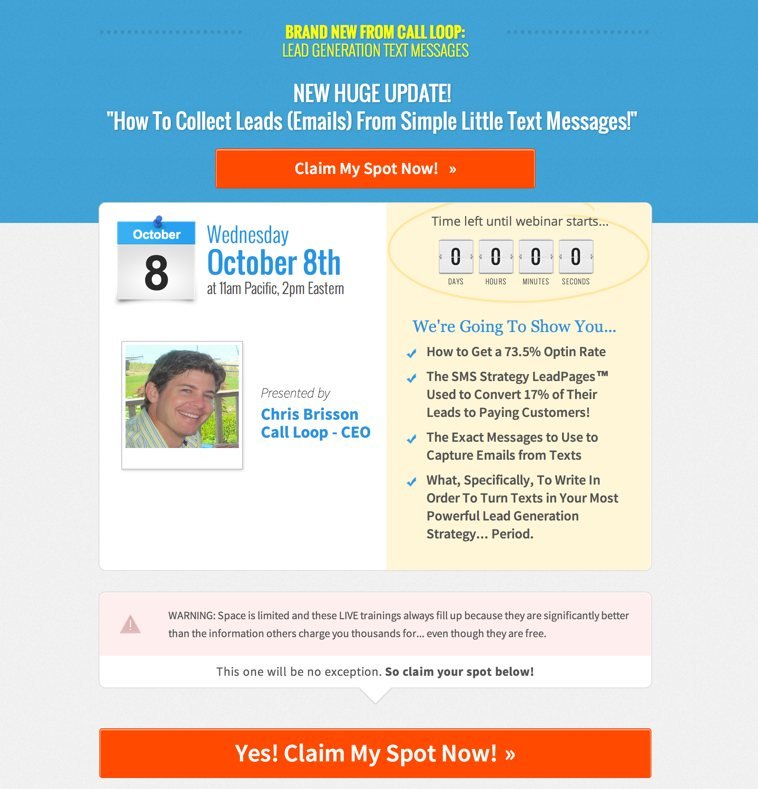 Call Loop shows off their webinar with the Webinar 2.0 Page.