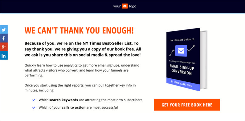 Gratitude is a good reason to give away something for free. (Page: Easy E-Book Sales Page.)