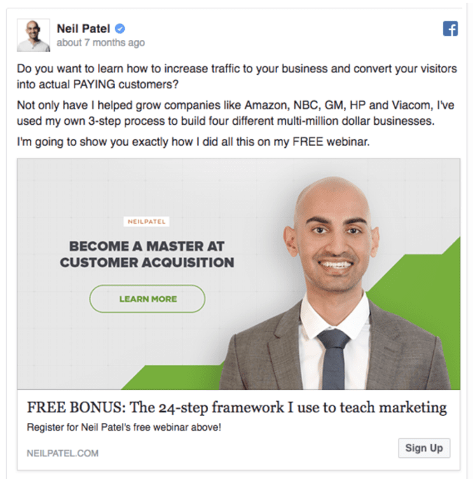 Facebook ads neil patel example