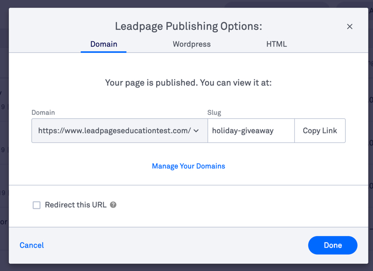 publishing options3.15.19 Landing Page Publishing Option
