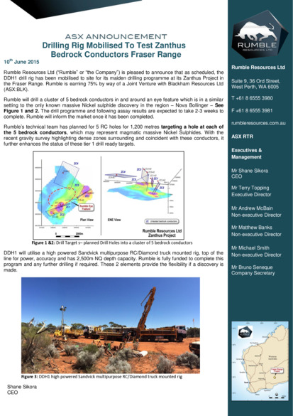 ASX:RTR - Drilling Rig Mobilised to Test Zanthus Bedrock Conductors