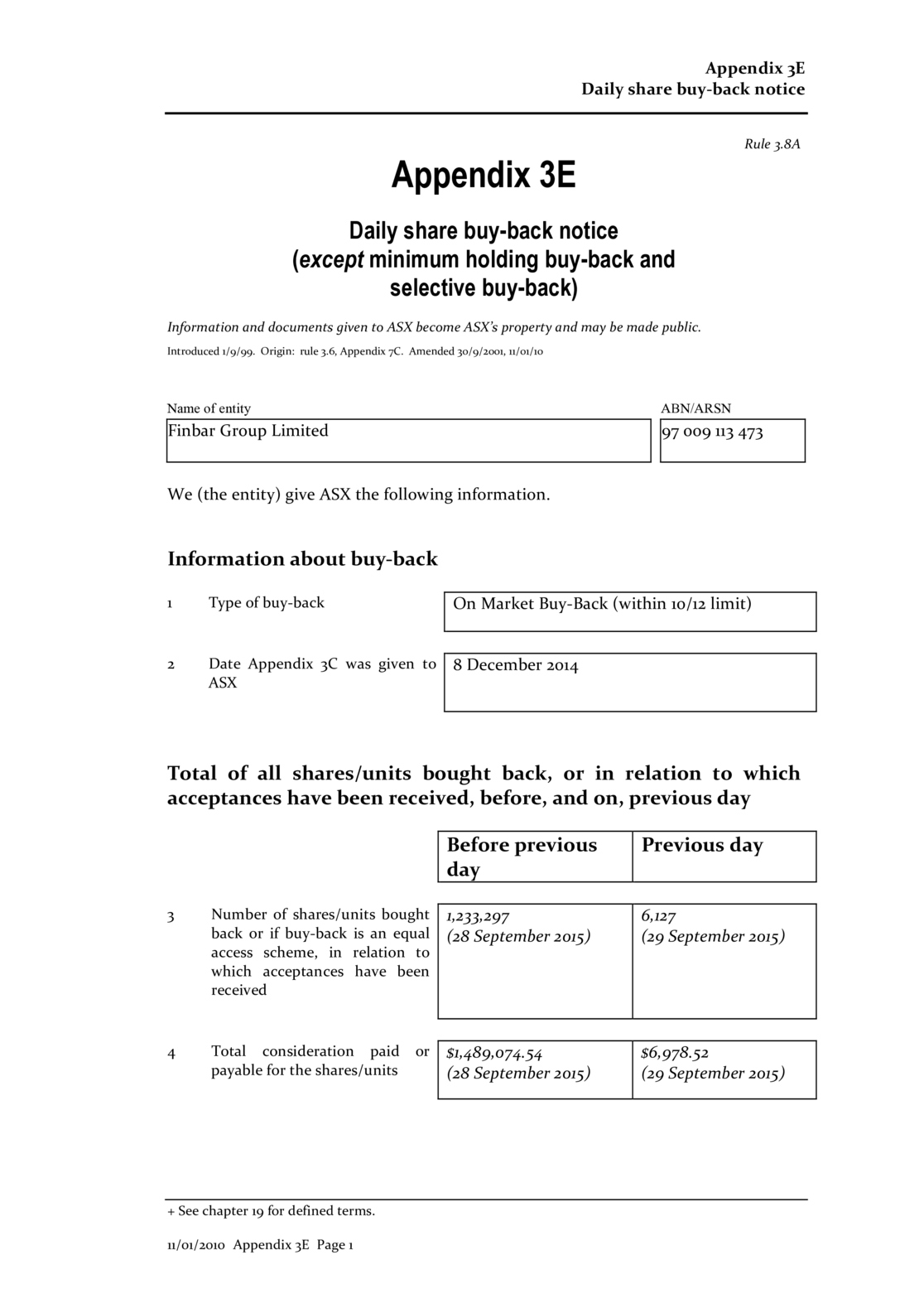 ASX:FRI - Daily share buy-back notice - Appendix 3E