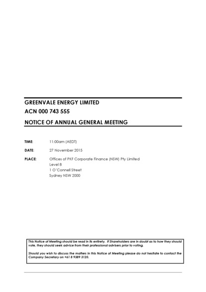 ASX:GRV - Notice of Annual General Meeting/Proxy Form