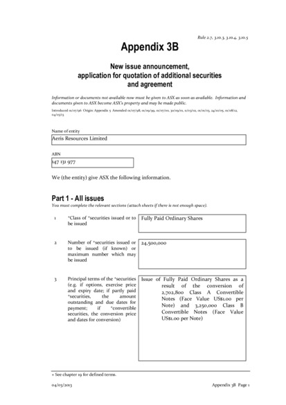 ASX:AIS - Appendix 3B