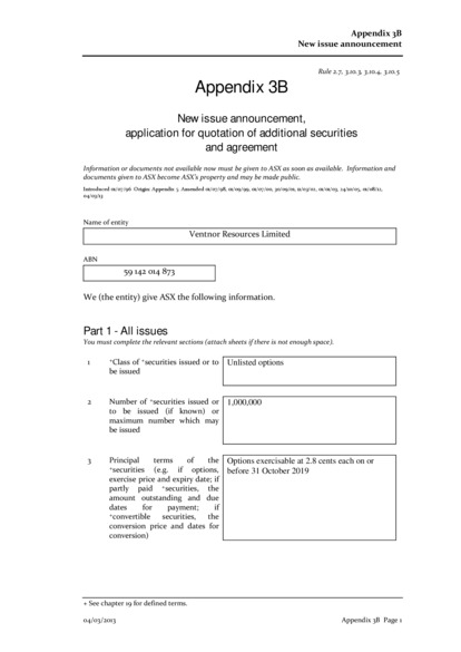 ASX:VRX - Appendix 3B