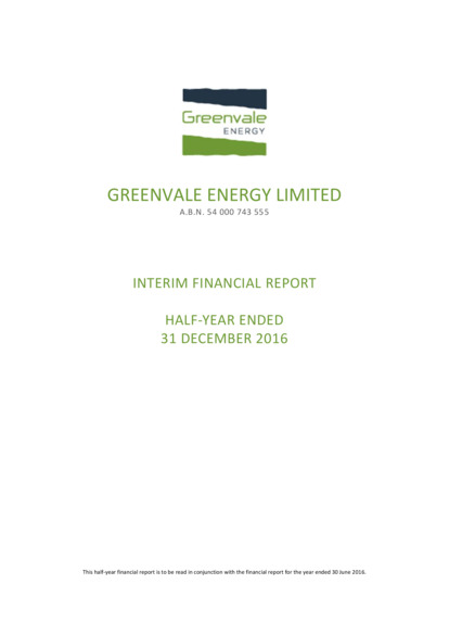 ASX:GRV - Half Yearly Report and Accounts