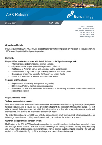 ASX:BRU - Operations Update