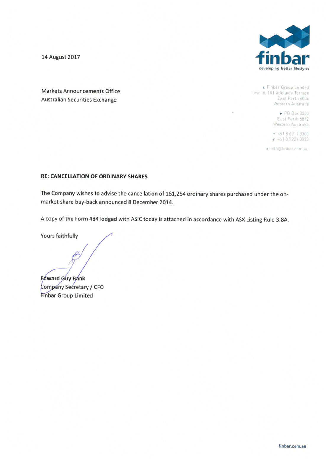 ASX:FRI - Cancellation of Shares - Form 484