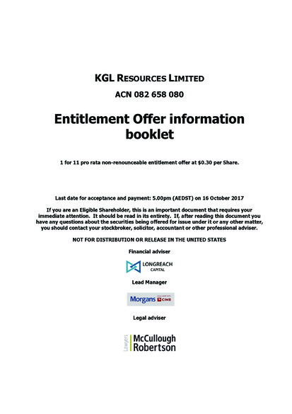 ASX:KGL - Entitlement Offer Booklet