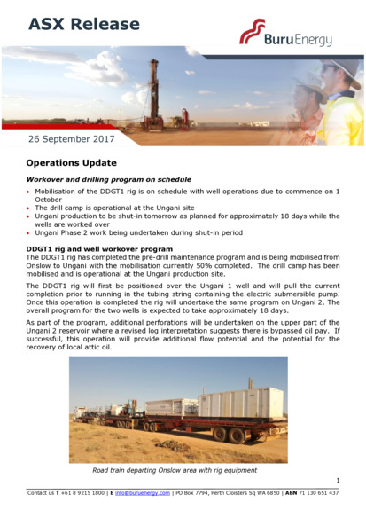ASX:BRU - Operations Update
