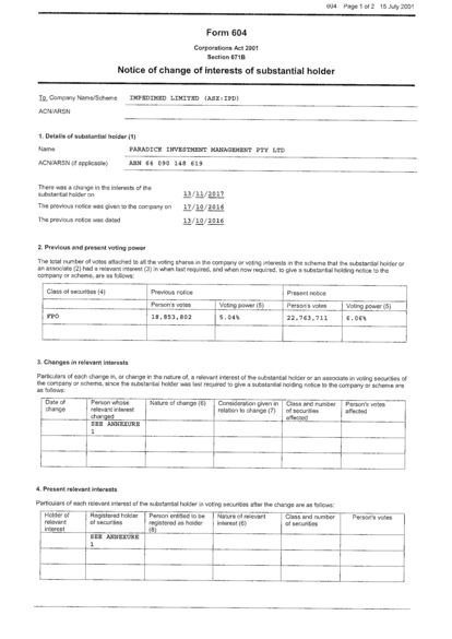 ASX:IPD - Change in substantial holding