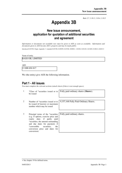 ASX:BAS - Appendix 3B