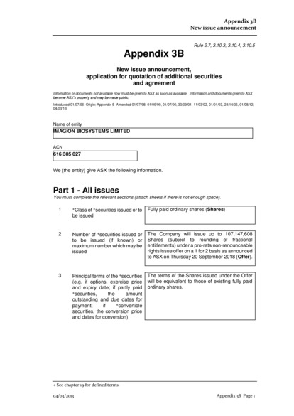 ASX:IBX - Appendix 3B - Rights Issue