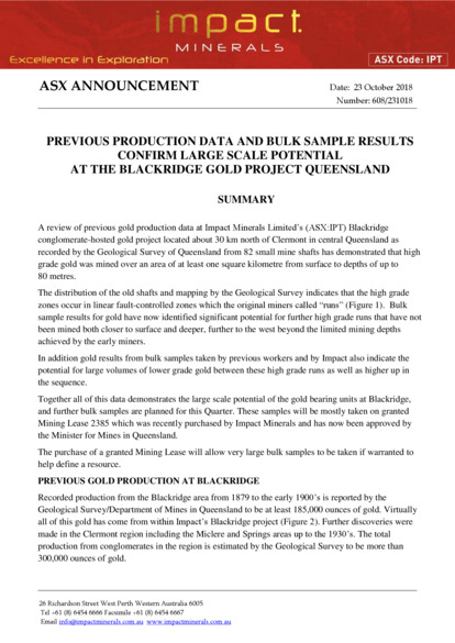 ASX:IPT - Large Scale Potential at Blackridge Gold Project
