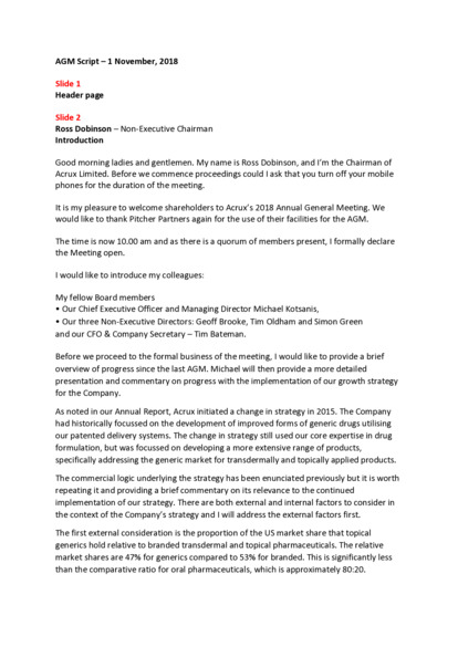 ASX:ACR - 2018 AGM Script