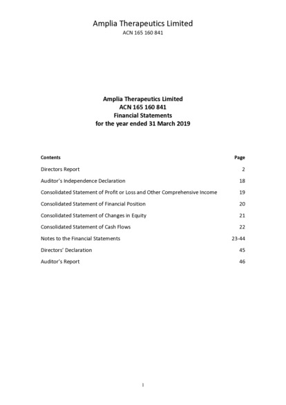 ASX:ATX - Financial Report Year Ended 31 March 2019