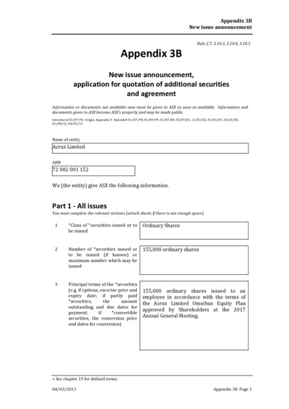 ASX:ACR - Appendix 3B
