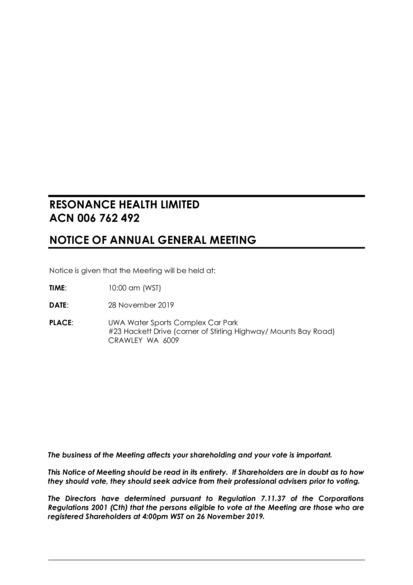 ASX:RHT - Notice of Annual General Meeting/Proxy Form