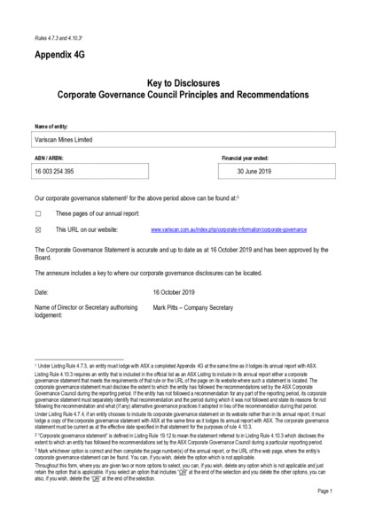 ASX:VAR - Appendix 4G