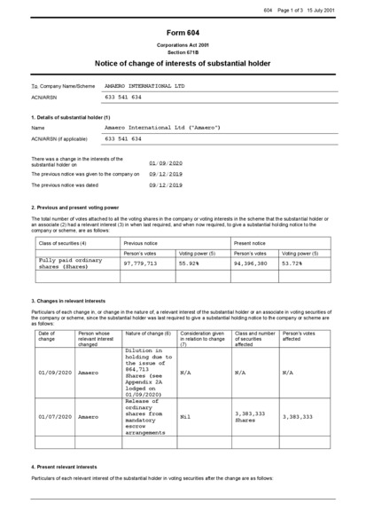 ASX:3DA - Notice of Substantial Holder (ASIC Form 604)