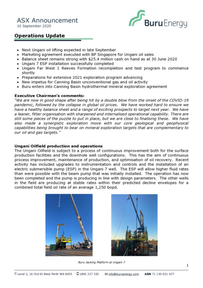 ASX:BRU - Operations Update