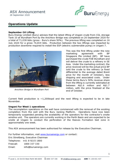 ASX:BRU - Operations Update