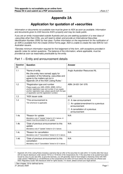 ASX:AAR - Appendix 2A