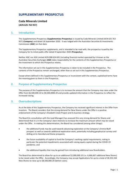 ASX:COD - Supplementary Prospectus