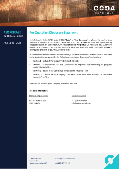 ASX:COD - Confirmation Statements