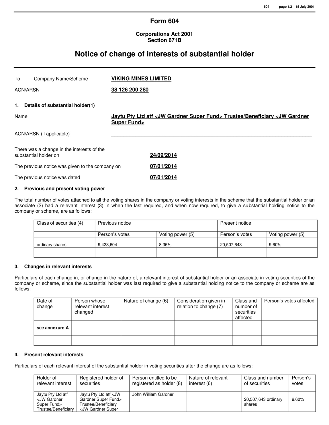 ASX:VKA - Form 604 Notice of change of interests of substantial holder
