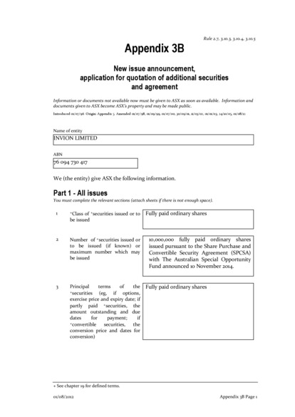 ASX:IVX - Appendix 3B