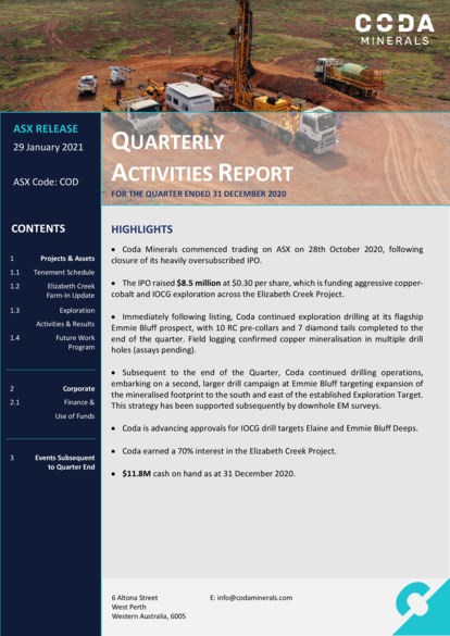 ASX:COD - December 2020 Quarterly Activities and Cashflow Reports